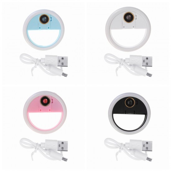 Selfie 36 LED Fill Lamp Ring Light Universal Clip 3 levels Brightness Micro 0.63 x HD Wide-angle Lens