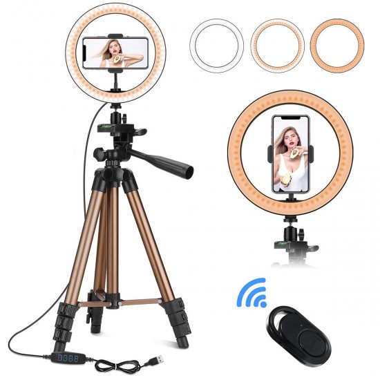 Controllable 6inch 10inch LED Selfie Ring Light+Tripod Stand+Phone Holder Photography YouTube Video Makeup Live Stream with Remote Shutter for Phones