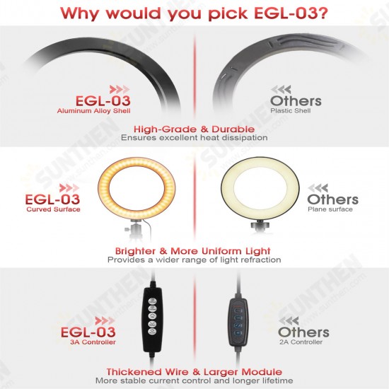 EGL-03 8 inch Ring Light 3 Light Modes USB Powered Fill light Lamp with Tripod