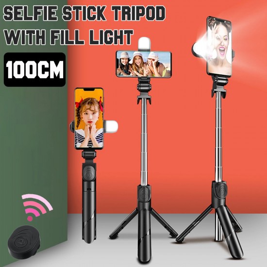 Handheld 100cm Extendable bluetooth Tripod Selfie Stick With Fill Light for Mobile Phone