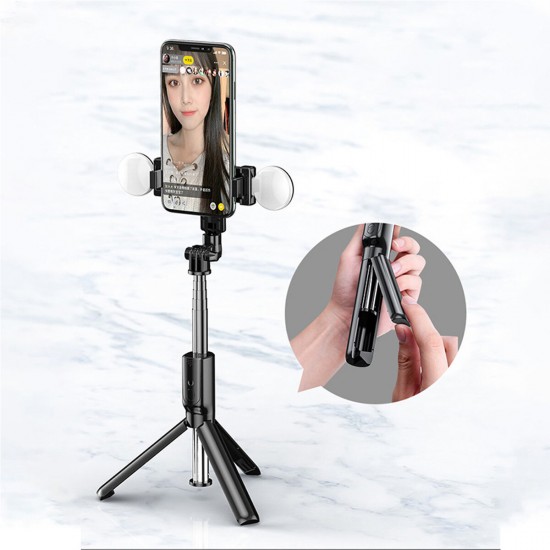 Height Adjustable Selfie Stick Tripod Monopod with bluetooth Remote Controller Dual Ring Light Fill Lighting for iPhone 12 POCO X3 NFC