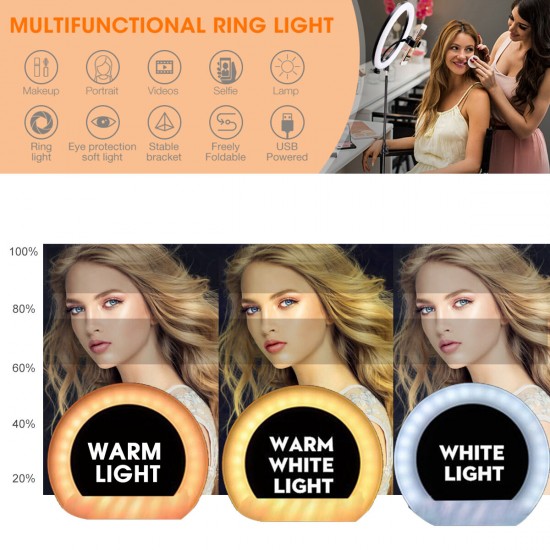LED Ring Light Dimmable Selfie Lamp Tripod Stand Phone Holder USB Powered for Vlog YouTube Tiktok VK Makeup Video