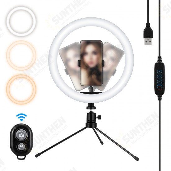 10 inch 3 Color Modes 10 Brightness Levels USB Video Light with 360 Degree Rotation Head Tripod for Tik Tok Youtube Live Streaming