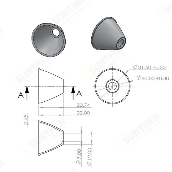 31.5x22mm LED Flashlight Reflector Cup High Power For XM-L T6 / XM-L2 / SST40 Orange Peel Reflector Highlight Reflector