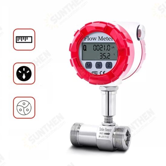 DN15/DN25 Water Flow Meter Turbine Flowmeter Sensor Liquid Gasoline Milk Methanol Alcohol Pulse 4-20mA RS485 Digital Display