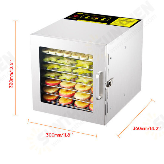 8 Layers Stainless Steel Fruit & Food Dehydrator Vegetable Meat Hot Air Dryer For Household/Commercial/DIY Food 600W 220V