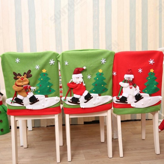 New Year Christmas Chair Back Cover Santa Claus Snowman Elk Hat Christmas Decorations for Home