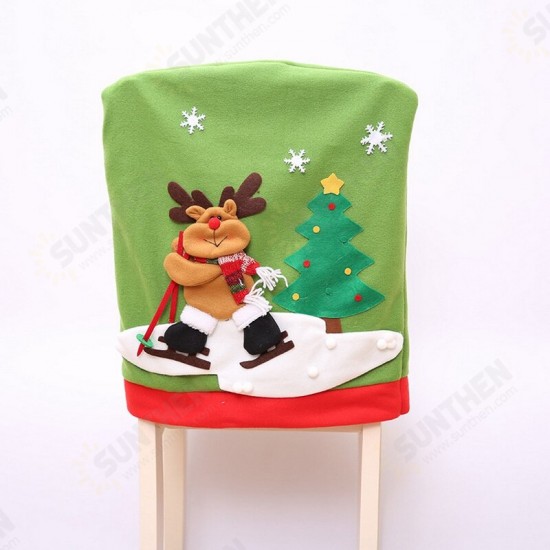 New Year Christmas Chair Back Cover Santa Claus Snowman Elk Hat Christmas Decorations for Home