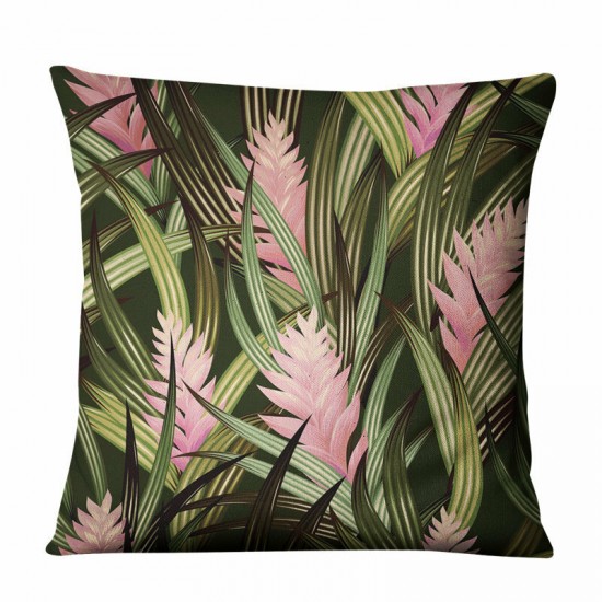 Tropical Green Plants Flowers Linen Pillowcase Home Fabric Sofa Cushion Cover