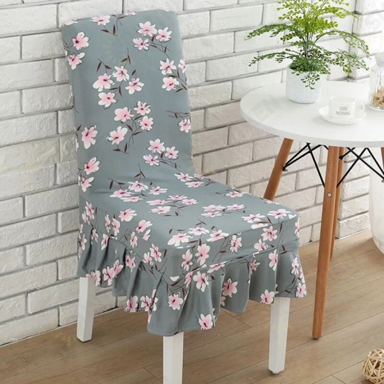 WX-PP5 Elegant Flower Elastic Stretch Chair Seat Cover With Skirt Hem Dining Room Home Wedding