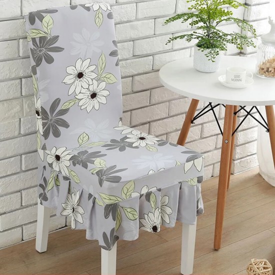 WX-PP5 Elegant Flower Elastic Stretch Chair Seat Cover With Skirt Hem Dining Room Home Wedding