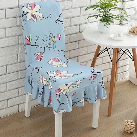 WX-PP5 Elegant Flower Elastic Stretch Chair Seat Cover With Skirt Hem Dining Room Home Wedding