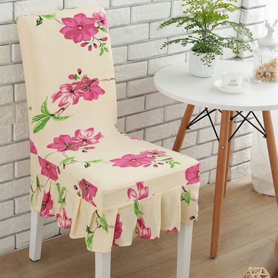 WX-PP5 Elegant Flower Elastic Stretch Chair Seat Cover With Skirt Hem Dining Room Home Wedding