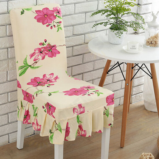 WX-PP5 Elegant Flower Elastic Stretch Chair Seat Cover With Skirt Hem Dining Room Home Wedding