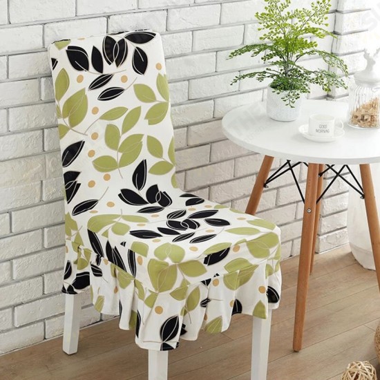 WX-PP5 Elegant Flower Elastic Stretch Chair Seat Cover With Skirt Hem Dining Room Home Wedding