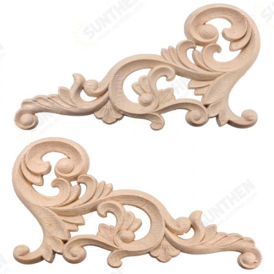 20x10CM Wood Carved Corner Onlay Unpainted Frame Decoration