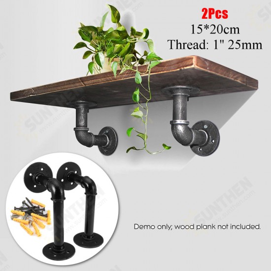 2Pcs 6 Inch Vintage Pipe Shelf Bracket Black Industrial Rustic Iron Pipe for DIY Shelf Wall