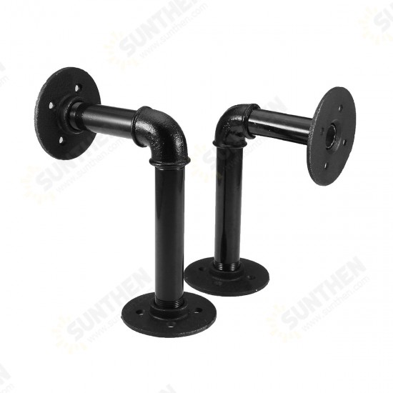 2Pcs 6 Inch Vintage Pipe Shelf Bracket Black Industrial Rustic Iron Pipe for DIY Shelf Wall