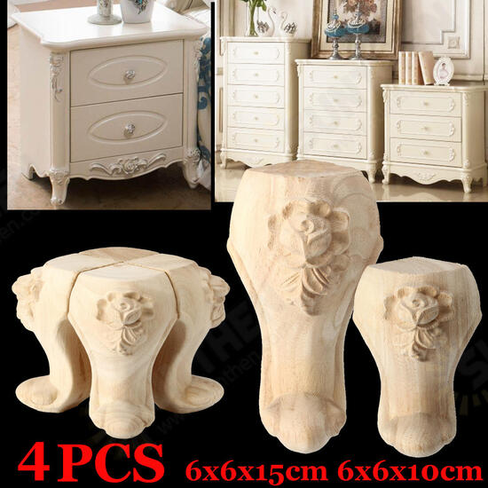 4Pcs 10/15cm European Solid Wood Carving Furniture Foot Legs Unpainted Cabinet Sofa Seat Feets