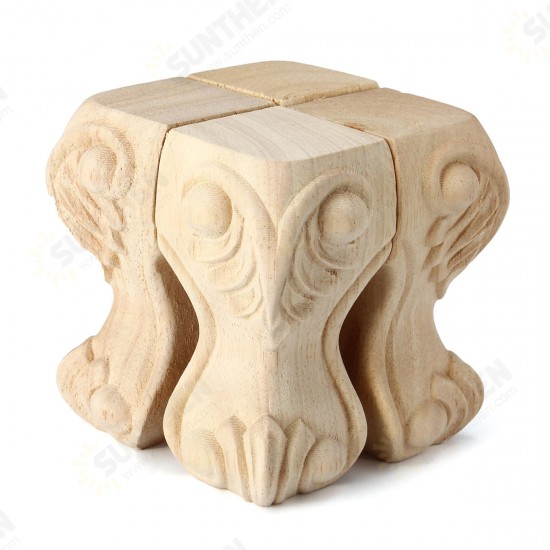 4Pcs 10/15cm European Solid Wood Carving Furniture Foot Legs Unpainted Table Cabinet Feets