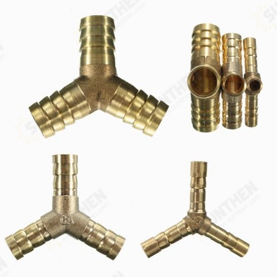 6/10/14mm Solid Brass Y Connector 3 Ways Hose Joiner Barbed Y Splitter