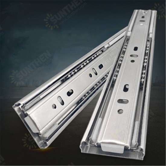 Cabinet Damping Slide Rail Three-section Rail Thickened Stainless Steel Slide Rail Guide Drawer Buffer Mute Slide Side