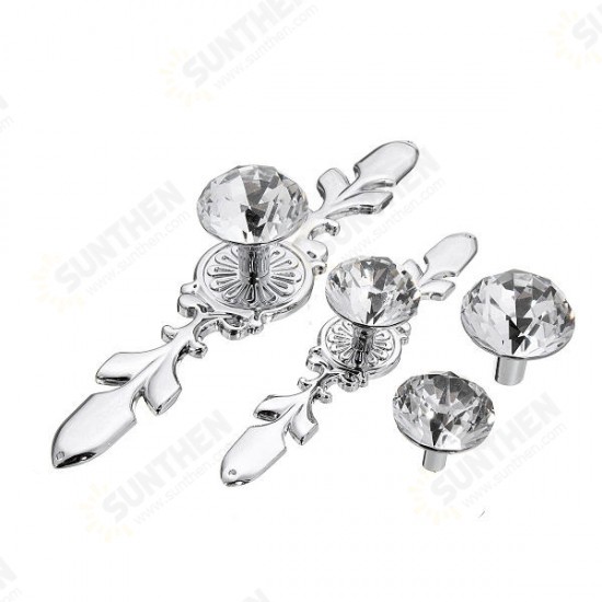 Glass Diamond Crystal Wardrobe Drawer Cabinet Pull Handle Knobs