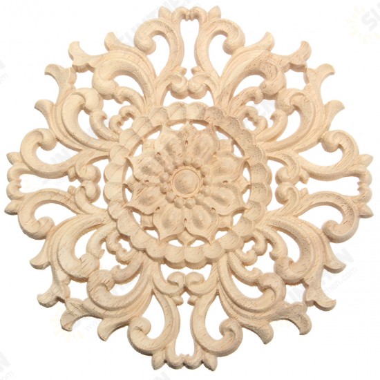 Wood Carved Onlay Applique Unpainted Flower Pattern Furniture Frame Door Decor 15cm