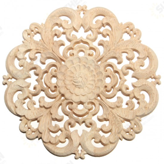 Wood Carved Onlay Applique Unpainted Flower Pattern Furniture Frame Door Decor 15cm