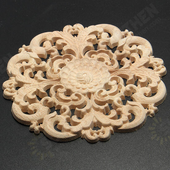 Wood Carved Onlay Applique Unpainted Flower Pattern Furniture Frame Door Decor 15cm