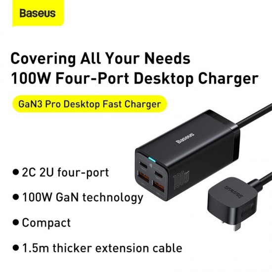 Pro 100W USB Desktop Charger Dual USB-C PD PPS 100W+ Dual USB-A QC3.0 SCP 60W Fast Charging Adapter With USB-C to USB-C Cable for iPhone Samsung MacBook