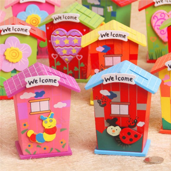 1pc Wooden Money Saving Little House Flower Love Heart Animal Box Gift Novelties Toys