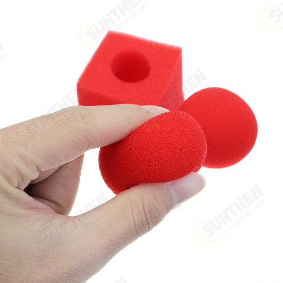 3PCS Kingmagic Magic Ball To Square Sponges Tricks Set Red