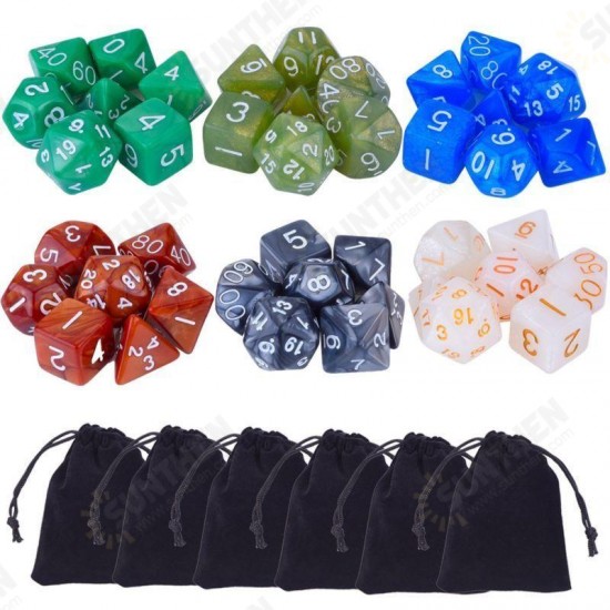 42 Pcs Polyhedral Board RPG MTG Game Dice 6 Sets 4D 6D 8D 10D 12D 20D + 6 Pouch