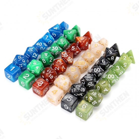 42 Pcs Polyhedral Board RPG MTG Game Dice 6 Sets 4D 6D 8D 10D 12D 20D + 6 Pouch