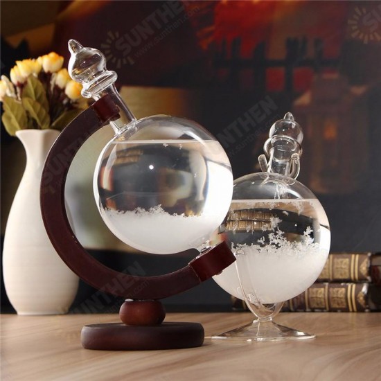 Christmas Gift Weather Forecast Crystal Bottle Globe Storm Home Desk Decor Wood Glass Base Novelties Toys