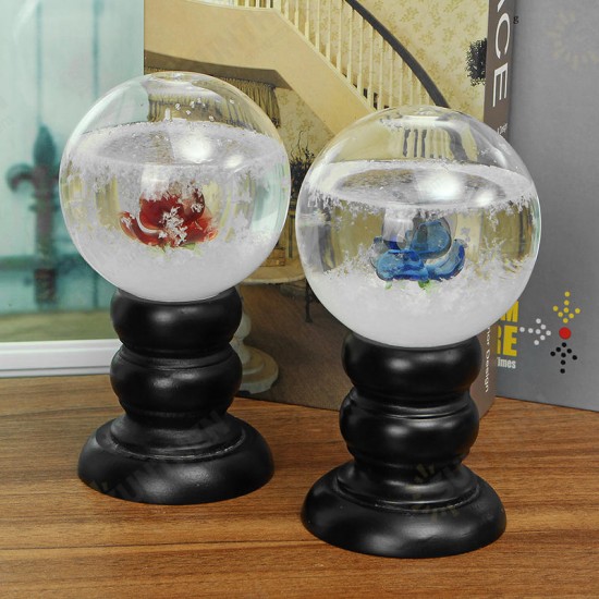 Crystal Ball Weather Forecast Storm Bottle Wood Glass Base Home Decoration For Kids Childrens Gift