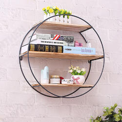 Round Wall Unit Retro Industrial Style Wood Metal Wall Rack Book Shelf Storage Home Decoration Round Wall Unit Retro Industrial Style Wood Metal Wall Rack Book Shelf Storage Home Decoration