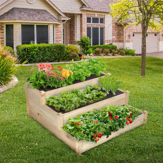 1/3 Tier Raised Garden Bed Outdoor Planter Box Wooden