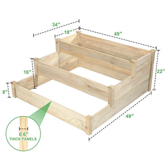 1/3 Tier Raised Garden Bed Outdoor Planter Box Wooden