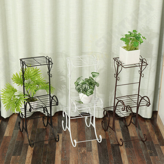 3 Layers Metal Flower Shelf Home Floor-standing Indoor Space Living Room Green Bar Flower Pot Rack