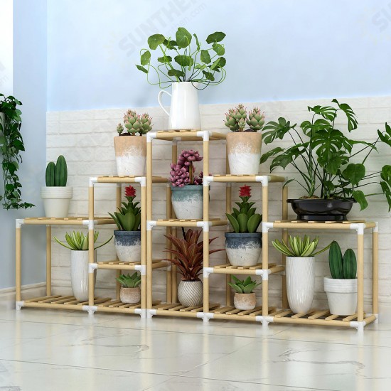 3+3+2Tiers Wooden Plant Stand Indoor Outdoor Patio Garden Flower Pot Stand Shelf