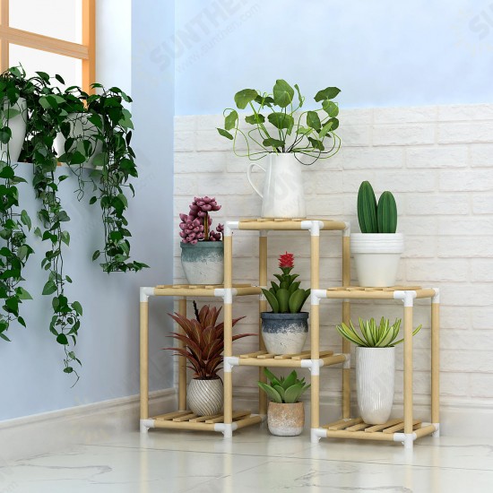 3+3+2Tiers Wooden Plant Stand Indoor Outdoor Patio Garden Flower Pot Stand Shelf