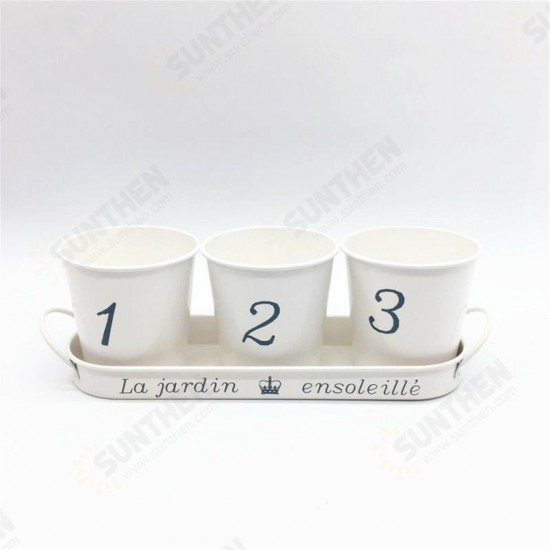 3pcs/Set Iron Bucket Flower Pot Tray Small Pots Herbs Planter Garden Window Pots