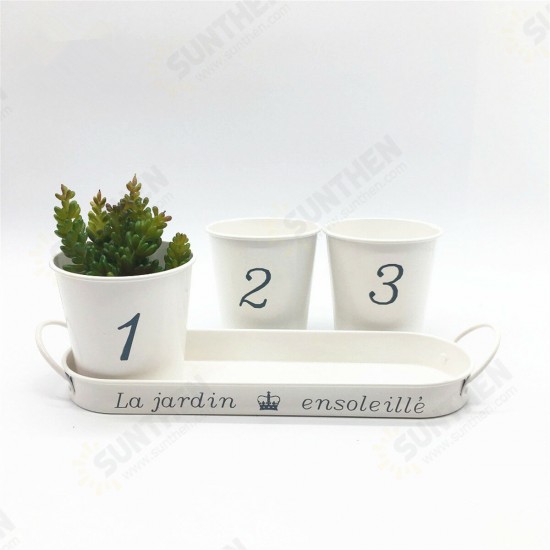 3pcs/Set Iron Bucket Flower Pot Tray Small Pots Herbs Planter Garden Window Pots