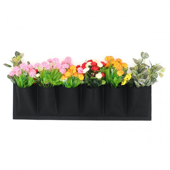 6 Pocket Vertical Garden Plant Grow Wall Bags Planter Flower Fabric Pot Indoor Hanging Black Tools Home Fabric Planting