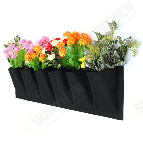 6 Pocket Vertical Garden Plant Grow Wall Bags Planter Flower Fabric Pot Indoor Hanging Black Tools Home Fabric Planting