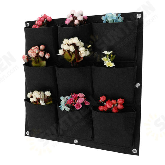 9-64 Pockets Plant Pot Flower Pot Felt Vertical Garden Hanging Black Wall Planters Pouch