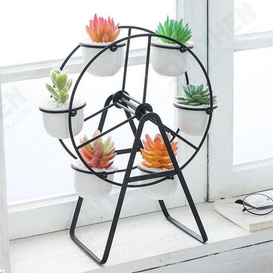 Ceramic Succulent Plant Pot Bonsai Holder Rack Home Tabletop Decor W/ Iron Stand