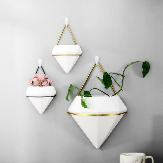 Hanging Basket Nordic Geometric White Ceramic Wall Hanging Flower Pot Hydroponics Family Plant Potted